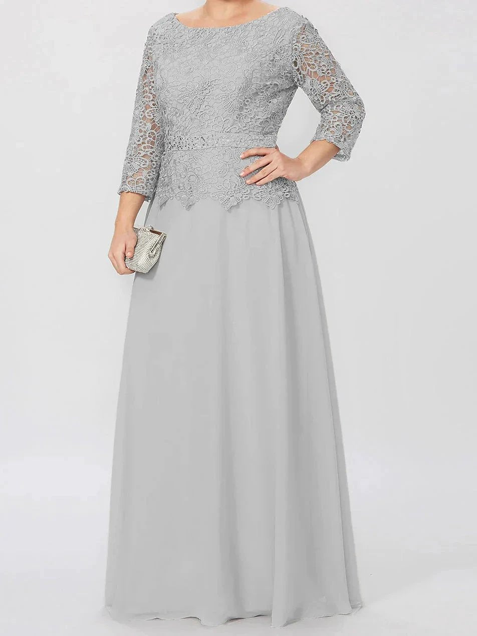 A-Line/Princess Round Neck 3/4 Length Sleeves Floor-Length Mother of the Bride Dresses with Applique & Sequins by Dreamylily