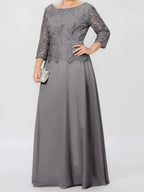 A-Line/Princess Round Neck 3/4 Length Sleeves Floor-Length Mother of the Bride Dresses with Applique & Sequins by Dreamylily