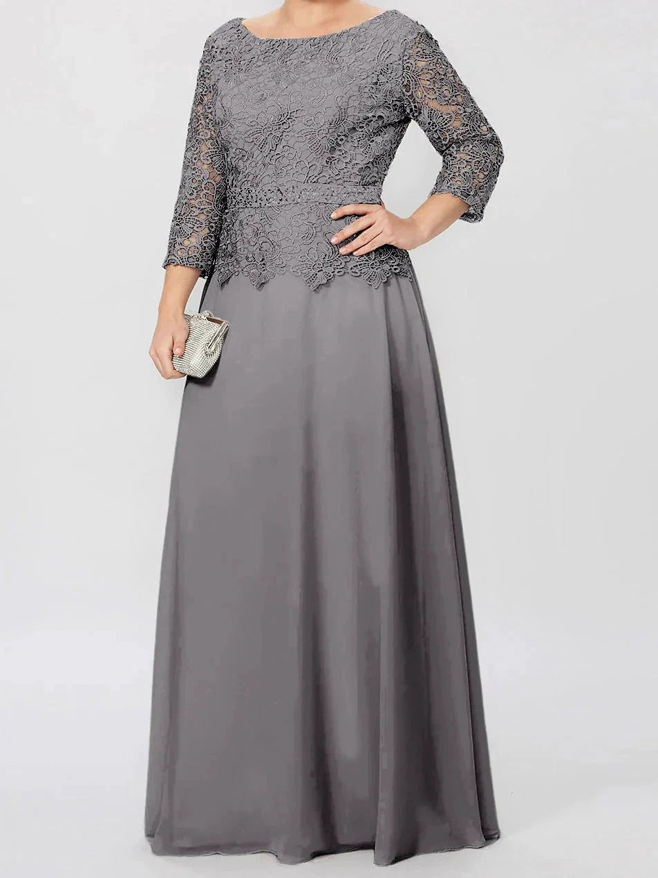 A-Line/Princess Round Neck 3/4 Length Sleeves Floor-Length Mother of the Bride Dresses with Applique & Sequins by Dreamylily