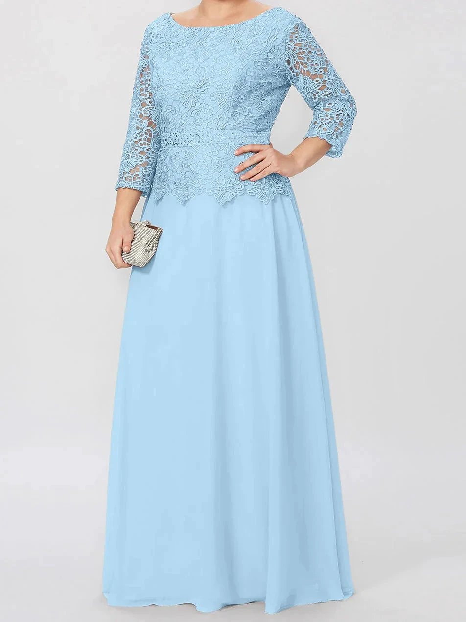 A-Line/Princess Round Neck 3/4 Length Sleeves Floor-Length Mother of the Bride Dresses with Applique & Sequins by Dreamylily