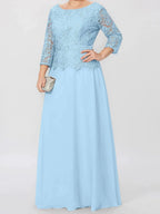A-Line/Princess Round Neck 3/4 Length Sleeves Floor-Length Mother of the Bride Dresses with Applique & Sequins by Dreamylily