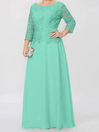 A-Line/Princess Round Neck 3/4 Length Sleeves Floor-Length Mother of the Bride Dresses with Applique & Sequins by Dreamylily