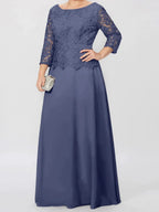 A-Line/Princess Round Neck 3/4 Length Sleeves Floor-Length Mother of the Bride Dresses with Applique & Sequins by Dreamylily