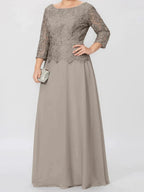 A-Line/Princess Round Neck 3/4 Length Sleeves Floor-Length Mother of the Bride Dresses with Applique & Sequins by Dreamylily