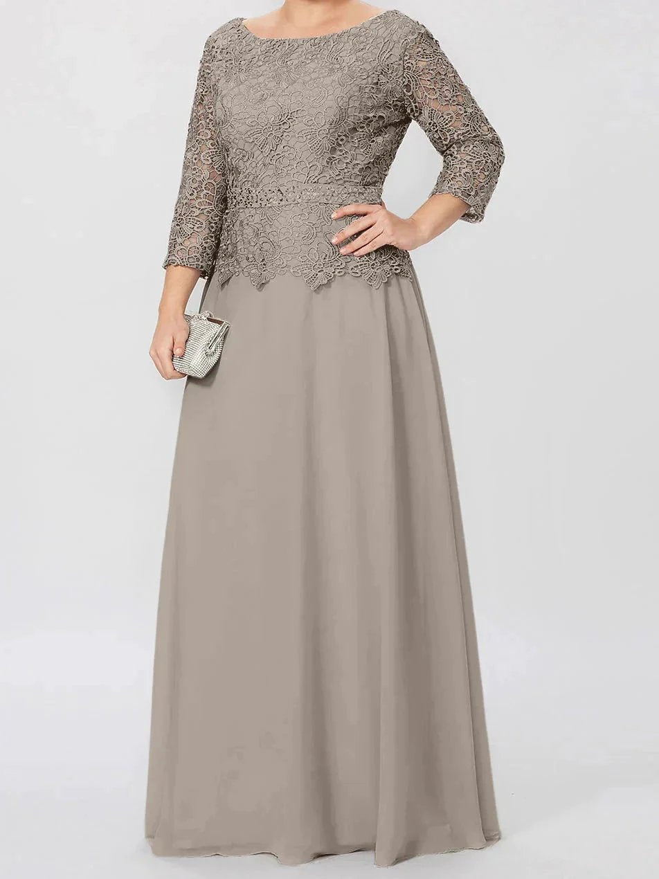 A-Line/Princess Round Neck 3/4 Length Sleeves Floor-Length Mother of the Bride Dresses with Applique & Sequins by Dreamylily