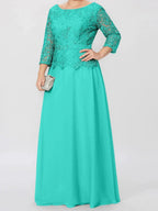 A-Line/Princess Round Neck 3/4 Length Sleeves Floor-Length Mother of the Bride Dresses with Applique & Sequins by Dreamylily