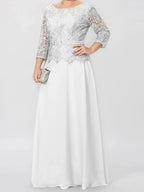 A-Line/Princess Round Neck 3/4 Length Sleeves Floor-Length Mother of the Bride Dresses with Applique & Sequins by Dreamylily