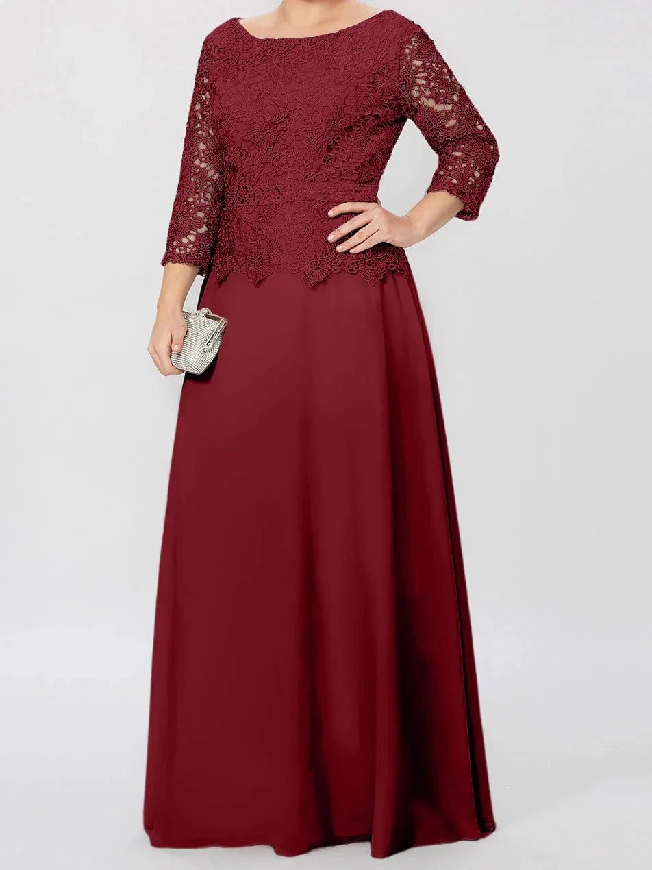 A-Line/Princess Round Neck 3/4 Length Sleeves Floor-Length Mother of the Bride Dresses with Applique & Sequins by Dreamylily