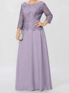A-Line/Princess Round Neck 3/4 Length Sleeves Floor-Length Mother of the Bride Dresses with Applique & Sequins by Dreamylily