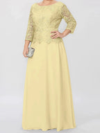 A-Line/Princess Round Neck 3/4 Length Sleeves Floor-Length Mother of the Bride Dresses with Applique & Sequins by Dreamylily