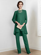 Chiffon Long Sleeves Mother Of The Bride Pantsuits With Jacket