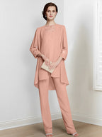 Chiffon Long Sleeves Mother Of The Bride Pantsuits With Jacket