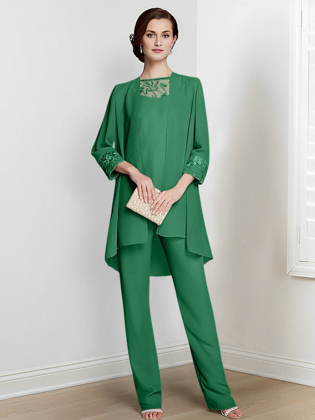 Chiffon Long Sleeves Mother Of The Bride Pantsuits With Jacket