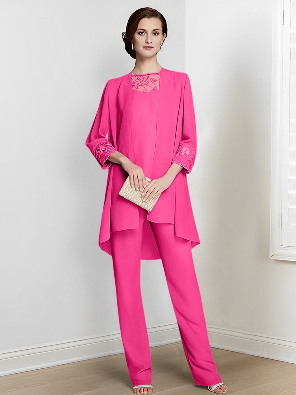 Chiffon Long Sleeves Mother Of The Bride Pantsuits With Jacket
