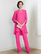 Chiffon Long Sleeves Mother Of The Bride Pantsuits With Jacket