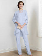 Chiffon Long Sleeves Mother Of The Bride Pantsuits With Jacket