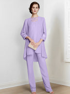 Chiffon Long Sleeves Mother Of The Bride Pantsuits With Jacket