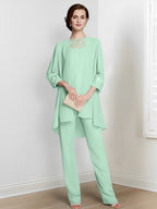 Chiffon Long Sleeves Mother Of The Bride Pantsuits With Jacket