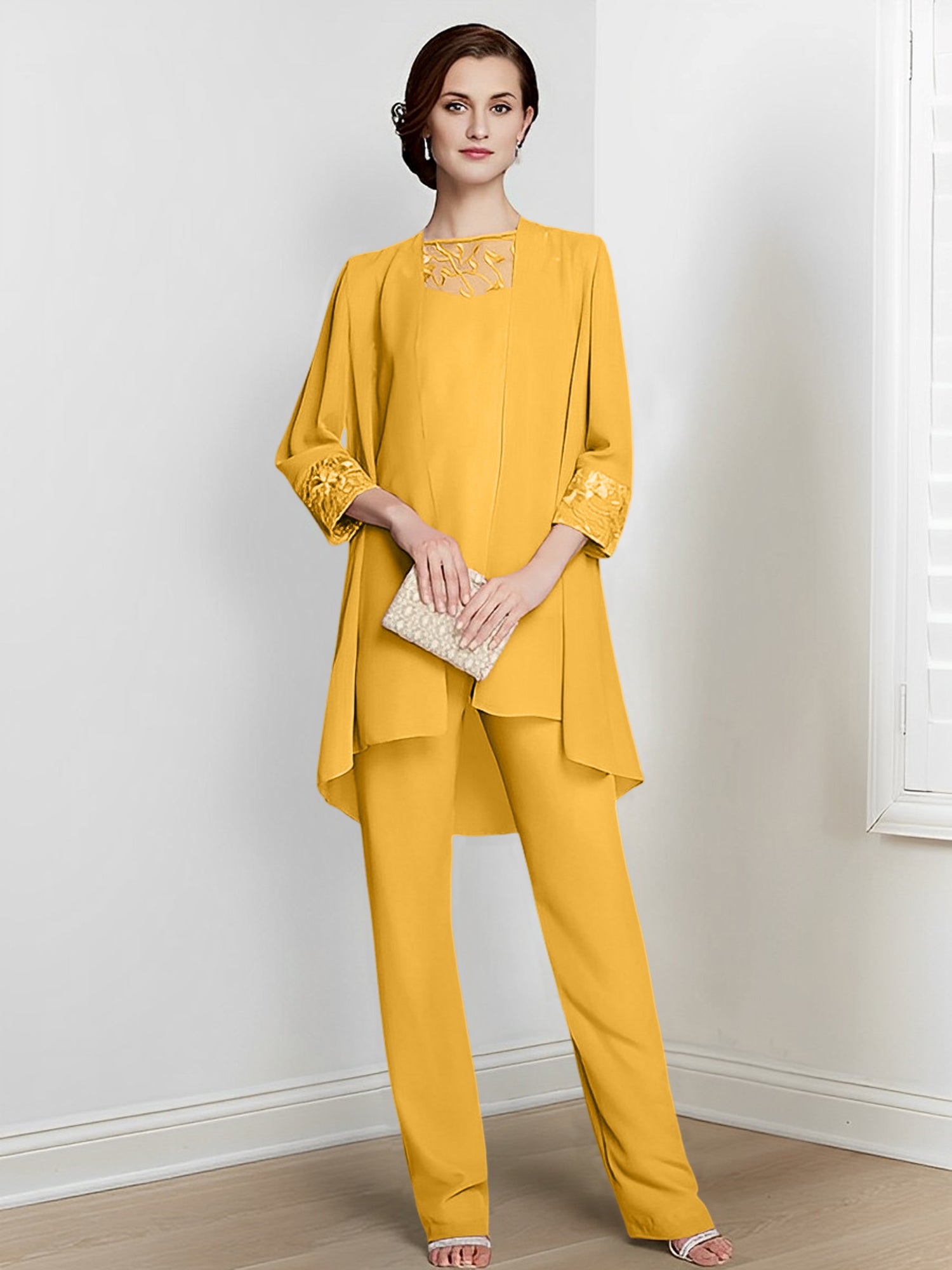Chiffon Long Sleeves Mother Of The Bride Pantsuits With Jacket