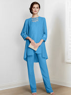 Chiffon Long Sleeves Mother Of The Bride Pantsuits With Jacket