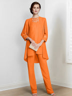 Chiffon Long Sleeves Mother Of The Bride Pantsuits With Jacket