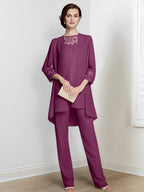 Chiffon Long Sleeves Mother Of The Bride Pantsuits With Jacket