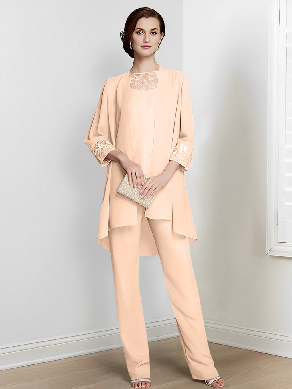 Chiffon Long Sleeves Mother Of The Bride Pantsuits With Jacket