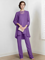Chiffon Long Sleeves Mother Of The Bride Pantsuits With Jacket