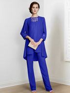 Chiffon Long Sleeves Mother Of The Bride Pantsuits With Jacket