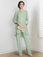 Chiffon Long Sleeves Mother Of The Bride Pantsuits With Jacket