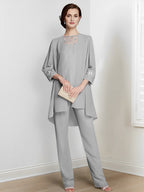 Chiffon Long Sleeves Mother Of The Bride Pantsuits With Jacket