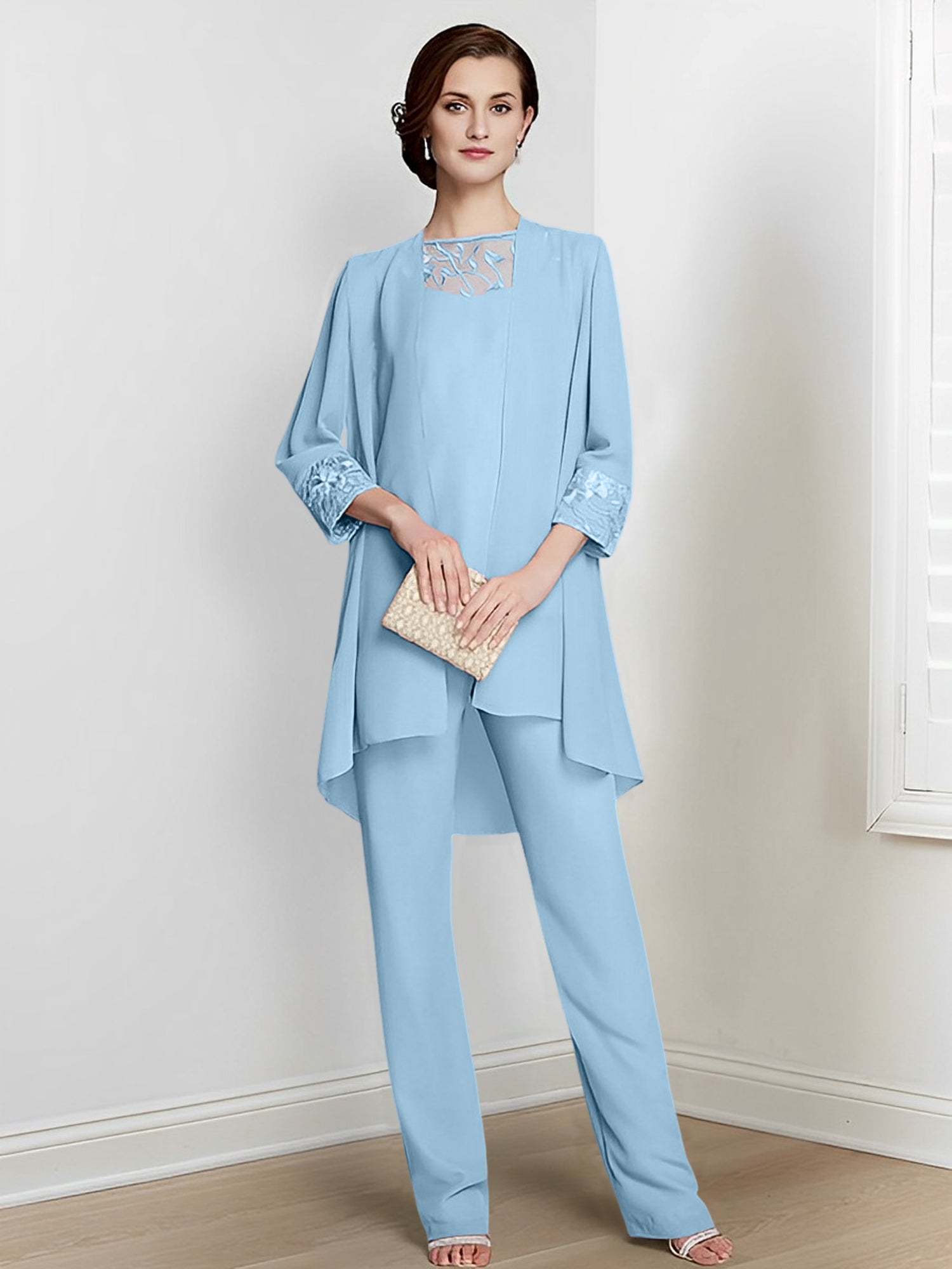 Chiffon Long Sleeves Mother Of The Bride Pantsuits With Jacket