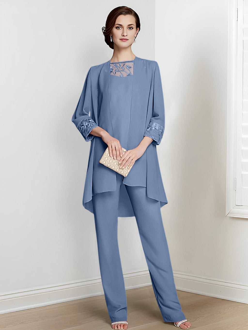Chiffon Long Sleeves Mother Of The Bride Pantsuits With Jacket