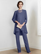 Chiffon Long Sleeves Mother Of The Bride Pantsuits With Jacket