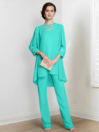 Chiffon Long Sleeves Mother Of The Bride Pantsuits With Jacket
