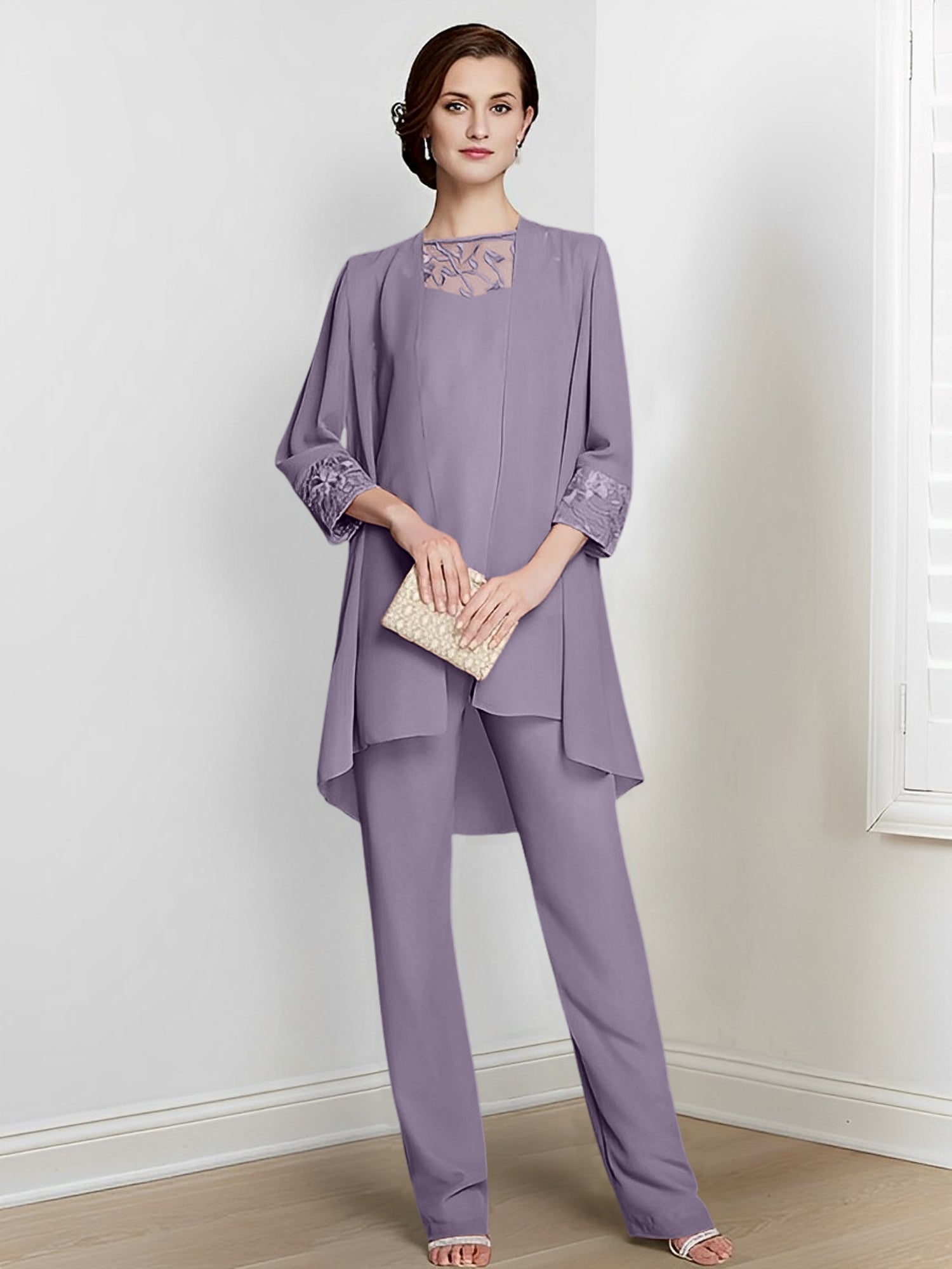 Chiffon Long Sleeves Mother Of The Bride Pantsuits With Jacket