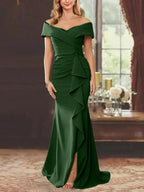 Sheath/Column Off-the-Shoulder Sleeveless Floor-Length Mother of the Bride Dresses With Ruffles by Dreamylily