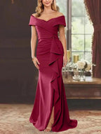 Sheath/Column Off-the-Shoulder Sleeveless Floor-Length Mother of the Bride Dresses With Ruffles by Dreamylily