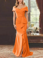 Sheath/Column Off-the-Shoulder Sleeveless Floor-Length Mother of the Bride Dresses With Ruffles by Dreamylily