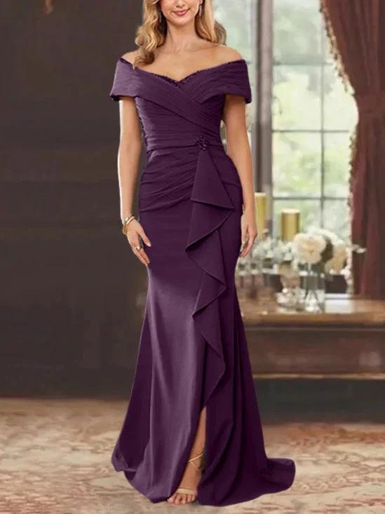 Sheath/Column Off-the-Shoulder Sleeveless Floor-Length Mother of the Bride Dresses With Ruffles by Dreamylily