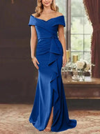 Sheath/Column Off-the-Shoulder Sleeveless Floor-Length Mother of the Bride Dresses With Ruffles by Dreamylily