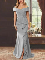Sheath/Column Off-the-Shoulder Sleeveless Floor-Length Mother of the Bride Dresses With Ruffles by Dreamylily