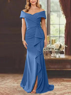 Sheath/Column Off-the-Shoulder Sleeveless Floor-Length Mother of the Bride Dresses With Ruffles by Dreamylily