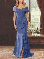 Sheath/Column Off-the-Shoulder Sleeveless Floor-Length Mother of the Bride Dresses With Ruffles by Dreamylily