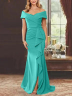 Sheath/Column Off-the-Shoulder Sleeveless Floor-Length Mother of the Bride Dresses With Ruffles by Dreamylily