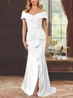 Sheath/Column Off-the-Shoulder Sleeveless Floor-Length Mother of the Bride Dresses With Ruffles by Dreamylily