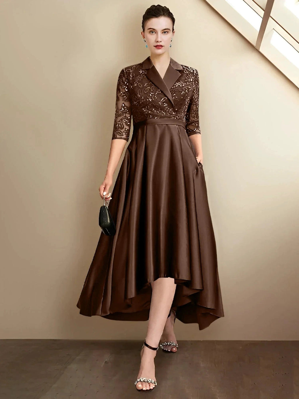 Sheath/Column V-Neck Tea-Length Mother of the Bride Dresses by Dreamylily