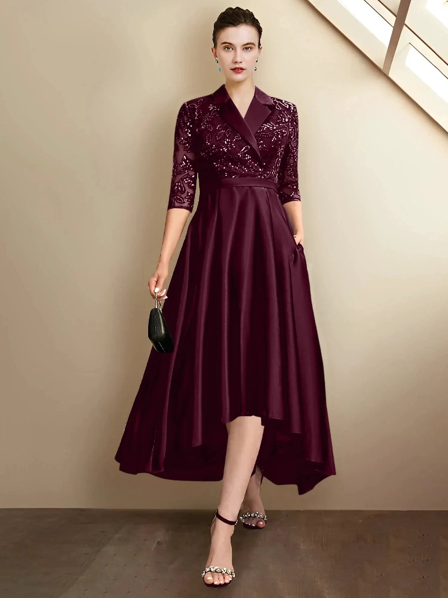 Sheath/Column V-Neck Tea-Length Mother of the Bride Dresses by Dreamylily