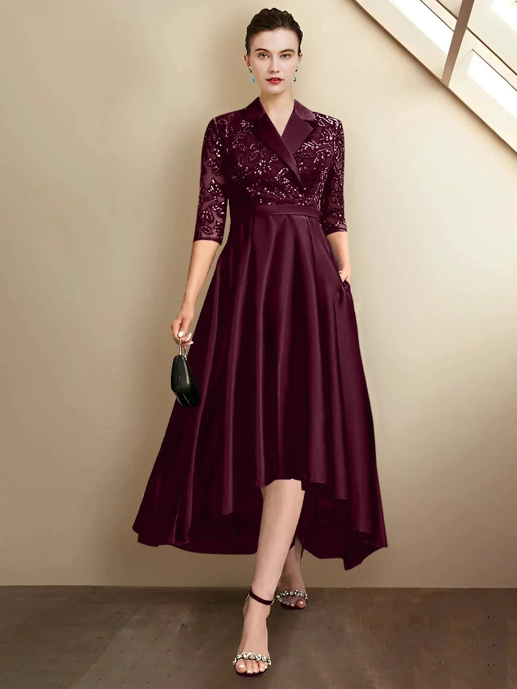 Sheath/Column V-Neck Tea-Length Mother of the Bride Dresses by Dreamylily