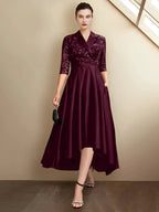 Sheath/Column V-Neck Tea-Length Mother of the Bride Dresses by Dreamylily